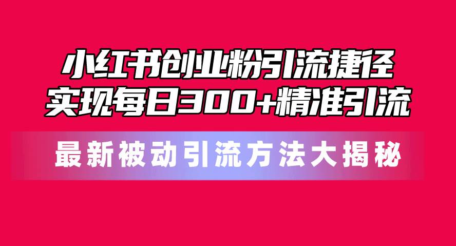 小红书创业粉引流捷径！最新被动引流方法大揭秘，实现每日300+精准引流